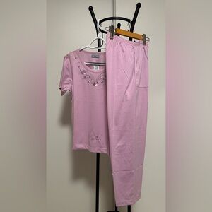 Cotton-Blend Embroidered Sleepwear/Pajama/Pyjama Set, Lavender